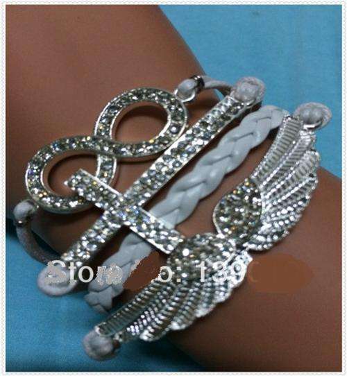 Infinity  Cross Wings of Hope  Rhinestone Bracelet    WHITE