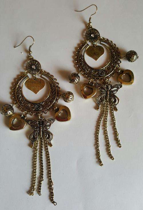Long Copper Tone  Hoop dangle Earrings
