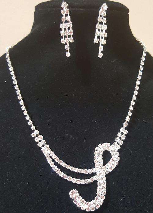 Gorgeous "S" Design Rhinestone Crystal Necklace Earrings Prom Bridal Wedding Set (Free gift box)