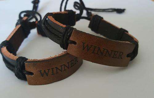 Men Winner  Surfer Biker  Leather Bracelet Wristband (2x bracelets)