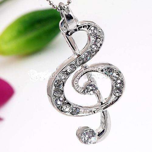 Pretty Silver Musical Note Pendant Necklace