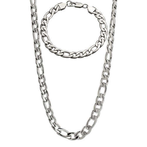 11mm 316L Unisex Heavy STAINLESS STEEL  Figaro Chain Necklace 60cm & Bracelet set (Free Gift Box)