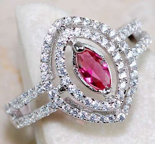 1CT Lab Created Ruby & White Topaz 925 Solid Genuine Sterling Silver Ring Sz 8