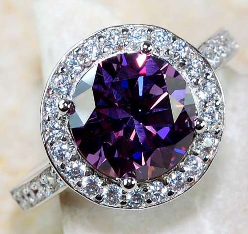 4CT Man Made Amethyst & White Topaz 925 Solid Genuine Sterling Silver Ring Sz 6