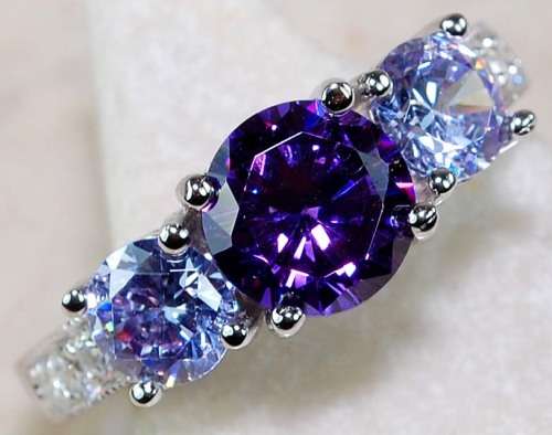 2CT Lab Created Amethyst & White Topaz 925 Solid Genuine Sterling Silver Ring Sz 6