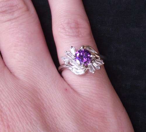 LAB CREATED AMETHYST & WHITE TOPAZ WHITE GOLD FILLED  RING   # 6.5