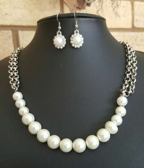 Pearl  And Chains Necklace & earring Set