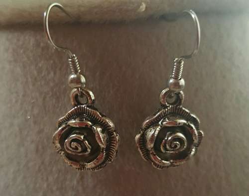 Vintage Tibetan Silver Rose Dangle Earring