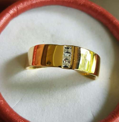 MEN'S WHITE TOPAZ  YELLOW  GOLD FILLED WEDDING BAND RING   #  10.5