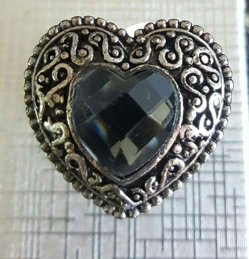 GORGEOUS WIDE BAND SILVER HEART DRESS RING   # 7