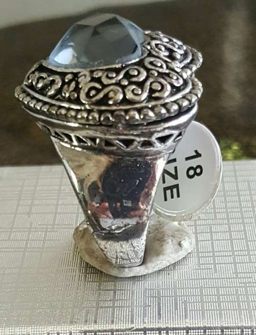 GORGEOUS WIDE BAND SILVER HEART DRESS RING   # 7