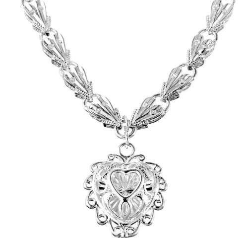 Gorgeous 925 Sterling Silver Filled Hollow Peach Heart Pendant Link Chain Necklace