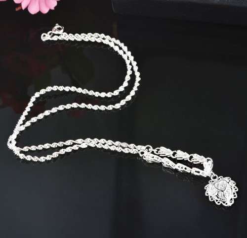 Gorgeous 925 Sterling Silver Filled Hollow Peach Heart Pendant Link Chain Necklace