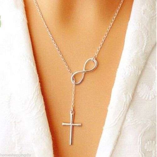925 Sterling Silver Plated Cross Infinity Pendant Necklace