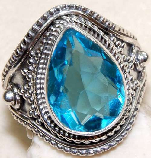 5CT Flawless Blue Topaz 925 Solid Genuine Sterling Silver Ring Sz 7.5