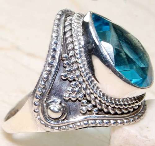 5CT Flawless Blue Topaz 925 Solid Genuine Sterling Silver Ring Sz 7.5
