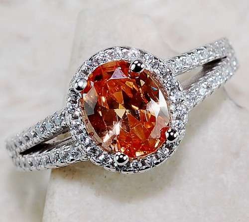 2CT Padparadscha Sapphire & Topaz 925 Solid Sterling Silver Ring Sz 7