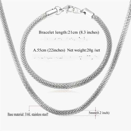 316L Stainless Steel Popcorn Necklace & Bracelet Set 55cm