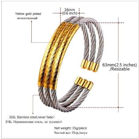 ***Never Fade** 316 Stainless Steel  Adjustable Wire Cuff Bangle