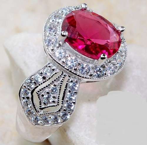 5CT Ruby & White Topaz 925 Solid Genuine Sterling Silver Ring  Sz 7