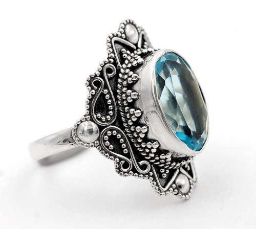 5CT Flawless Blue Topaz 925 Solid Sterling Silver Ring  Sz 7.75