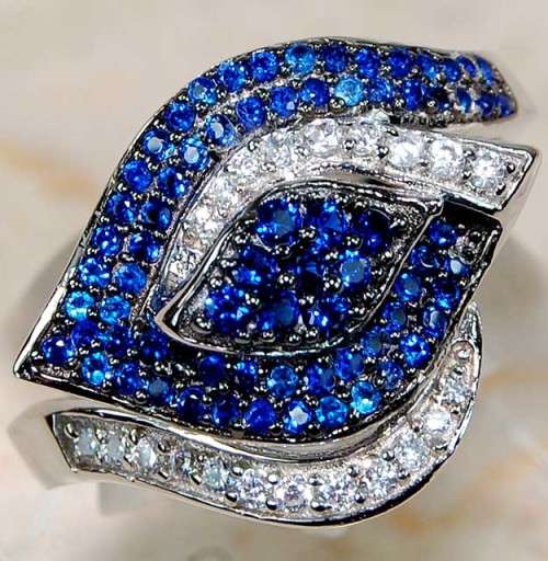 1CT Sapphire & White Topaz 925 Solid Genuine Sterling Silver Ring  Sz 8