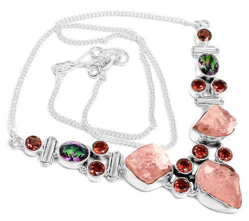 ***SPECIAL *** Was R680 Now R350***  24g Morganite, Rainbow Topaz Solid 925 Sterling Silver Necklace