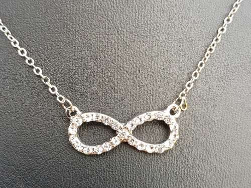Silver filled Clear White  Rhinestone Infinity Pendant Necklace