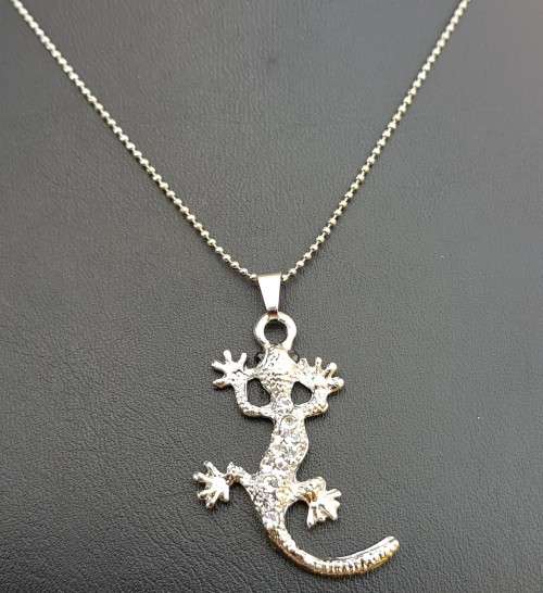 Silver filled Clear White  Gecko Pendant Necklace