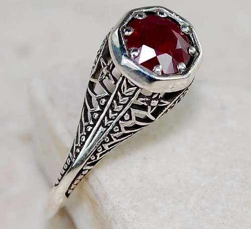 1CT Ruby 925 Solid Sterling Silver Edwardian Style Filigree Ring Sz  6