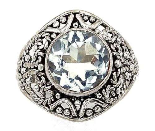 3CT White Topaz 925 Solid Sterling Silver Filigree Ring Sz 7.5
