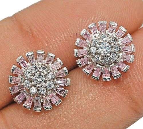 Pink Sapphire & Topaz 925 Solid Genuine Sterling Silver Earrings