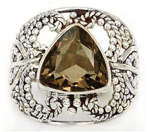 3CT Smoky Topaz 925 Solid Sterling Silver Filigree Ring  Sz 6.5