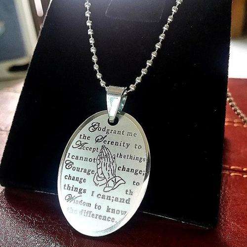 Stainless Steel Oval Serenity Prayer Charm Pendant Plus Free  Ball Chain Necklace