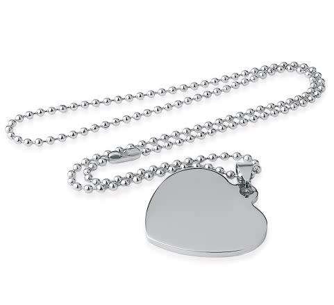 316L SOLID Stainless Steel Unisex  Engravable Heart Pendant  Necklace Including 60cm Ball Chain