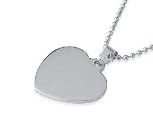 316L SOLID Stainless Steel Unisex  Engravable Heart Pendant  Necklace Including 60cm Ball Chain