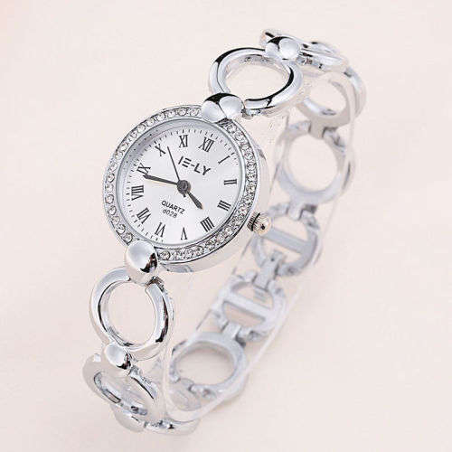 Fashion Women Lady Stainless Steel Crystal Dial Analog Quartz Wrist Watch Silver