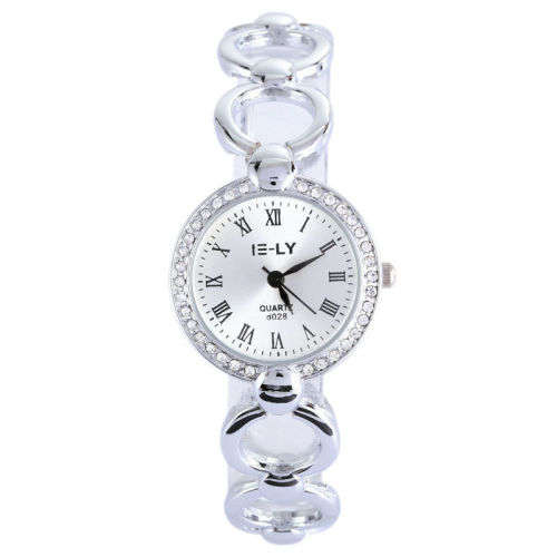 Fashion Women Lady Stainless Steel Crystal Dial Analog Quartz Wrist Watch Silver