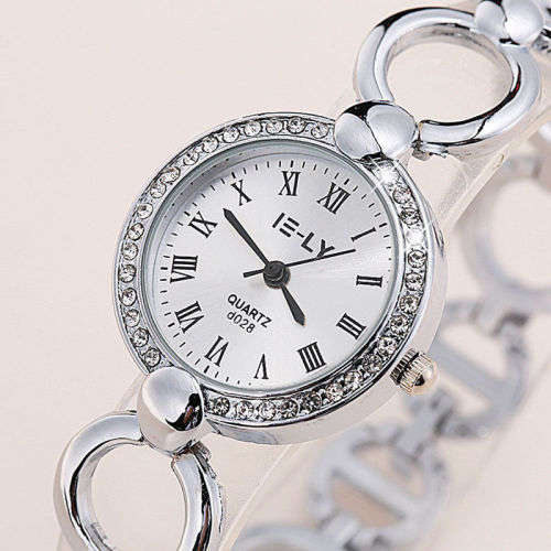 Fashion Women Lady Stainless Steel Crystal Dial Analog Quartz Wrist Watch Silver