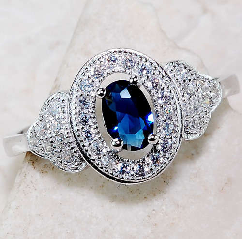 2CT Blue Sapphire & Topaz 925 Solid Sterling Silver Ring  Sz 7