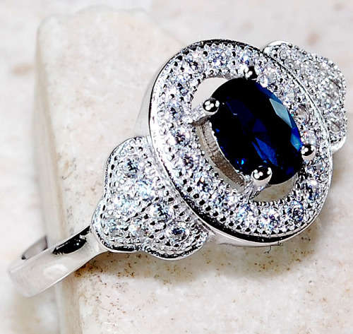 2CT Blue Sapphire & Topaz 925 Solid Sterling Silver Ring  Sz 7