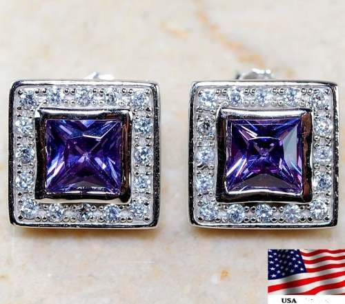 4CT Amethyst & White Topaz 925 Solid Sterling Silver Earrings
