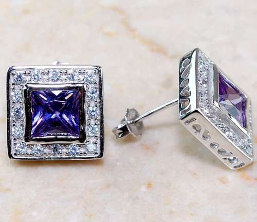 4CT Amethyst & White Topaz 925 Solid Sterling Silver Earrings
