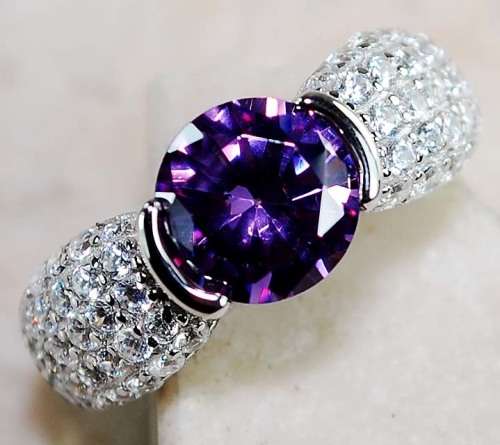 2CT Amethyst & White Topaz 925 Solid Sterling Silver Ring  Sz 8