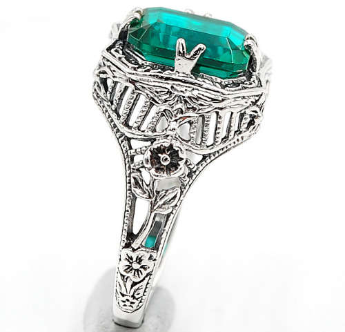 2CT Emerald Quartz 925 Solid Sterling Silver Victorian Style Ring  Sz 6