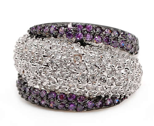 5CT Amethyst & White Topaz 925 Solid Sterling Silver ring Sz 6