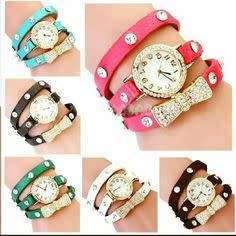 BROWN Women Girl BOW Cz Dial Wrap Around Leather Bracelet Wrist Watch