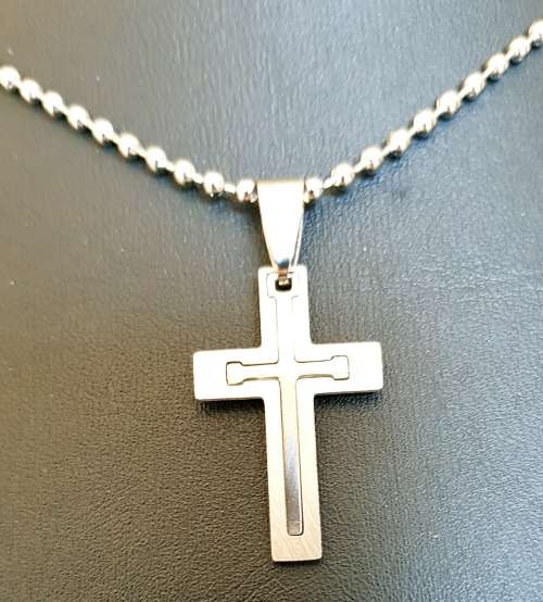 Lovely Stainless Steel Cross Pendant Ball Bead Chain Necklace