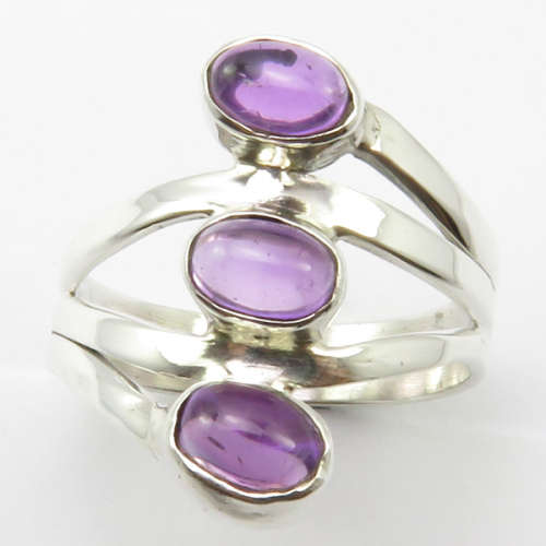 Designer 3 Stone Solid 925 Sterling Silver  AMETHYST Ring Size 6