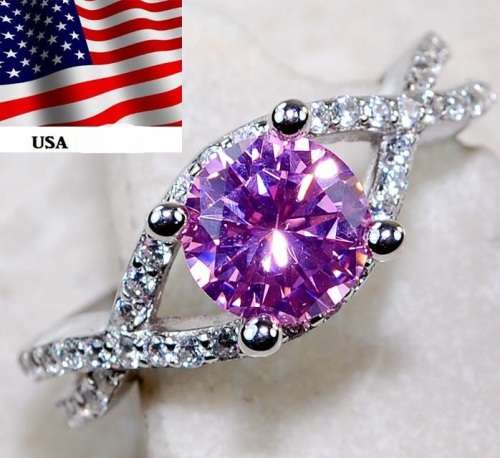2CT Pink Sapphire & White Topaz 925 Solid Sterling Silver Ring Jewelry Sz 7